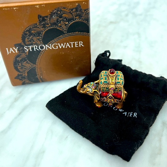 Jay Strongwater Enamel & Crystal Elephant Trinket Box